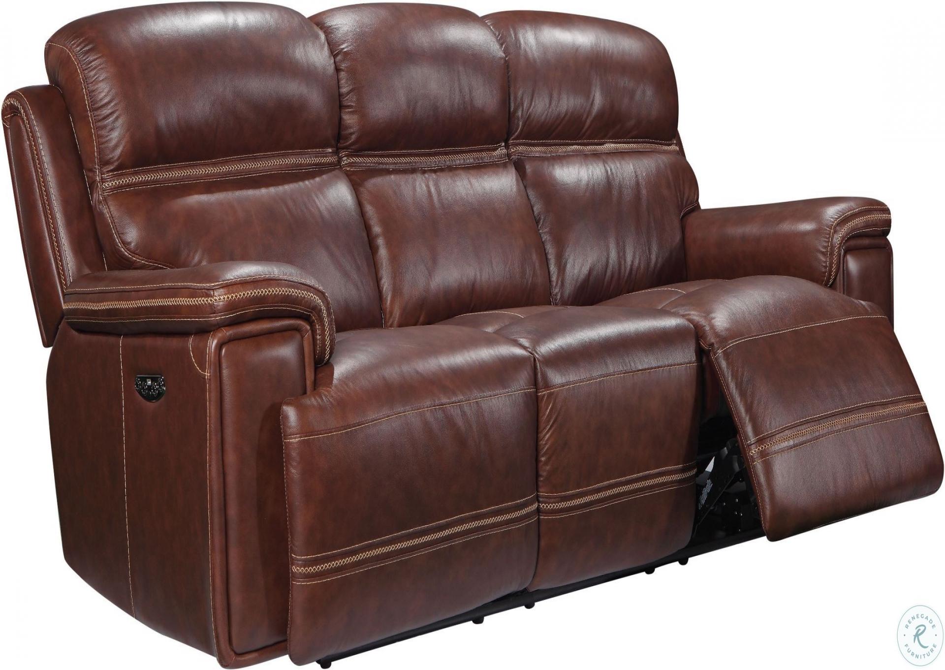 Brown Fresno Leather Dual Reclining Sofa and Love Seat with Console and Power Push Button